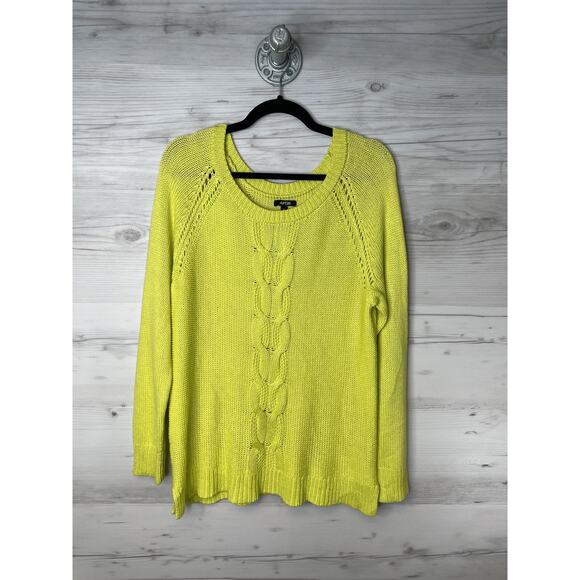 APT. 9 Sweater Womens XL Yellow Cable Knit Raglan Crewneck Pullover Open Knit - Picture 1 of 10